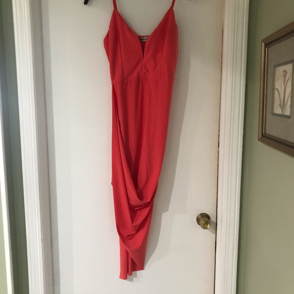 Asymmetrical Coral Evening Dress by Mystic Large